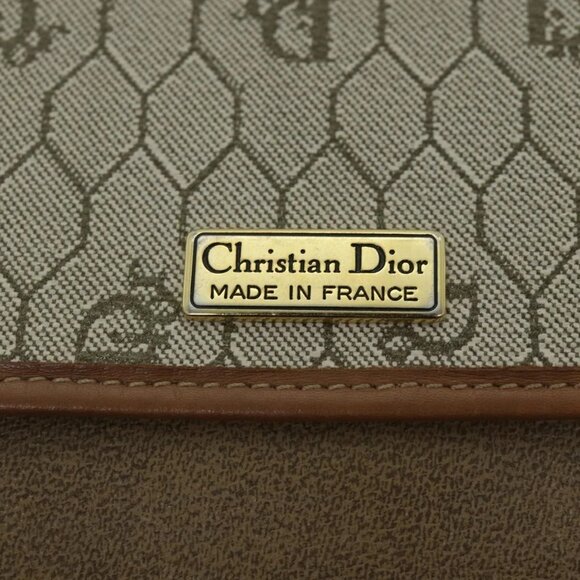 Christian Dior Honeycomb Canvas Shoulder Bag PVC Leather Beige Auth - Picture 13 of 15